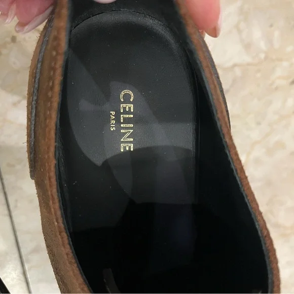 CELINE TRIOMPHE DERBIE Boots, Waxed Suede Shoes Women’s Sz 39 / 8.5 US - Picture 8 of 13